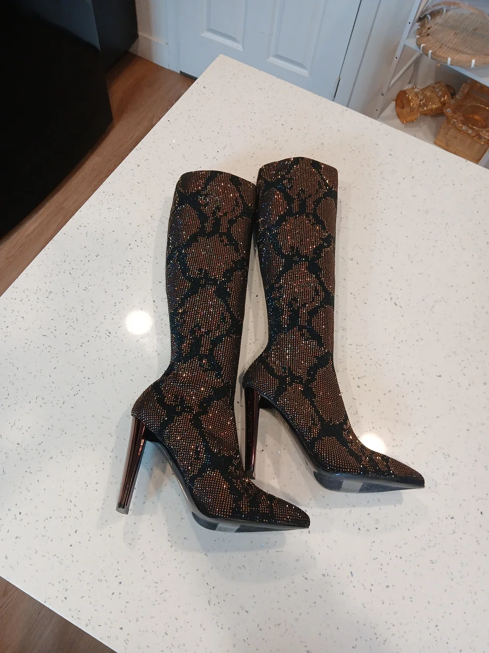 Aldo Black and Brown Studded Over-the-Knee Pointed Boots Sz 9
